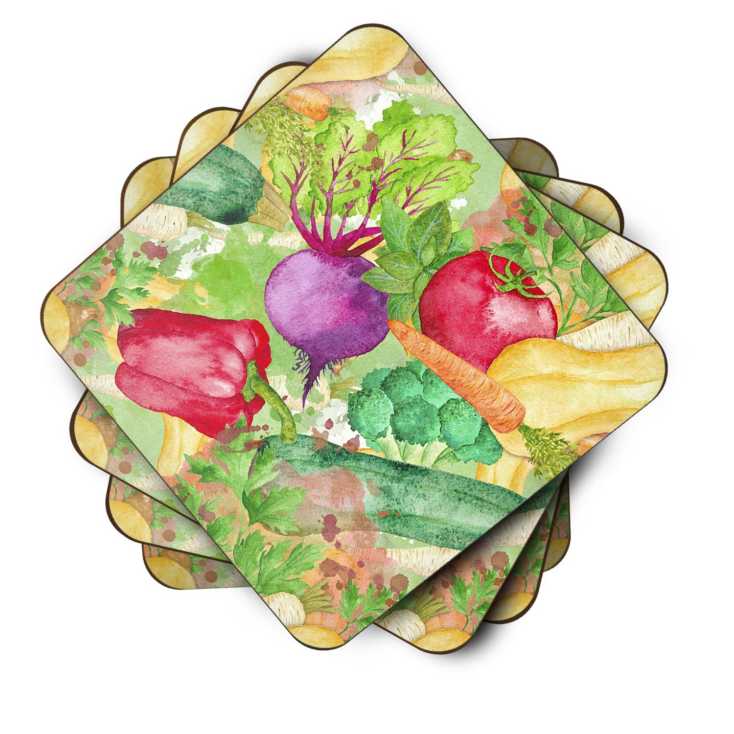 Watercolor Vegetables Farm to Table Foam Coasters Set of 4 Cup Coasters for Indoor Outdoor, Tabletop Protection, Anti Slip, Mouse pad Material