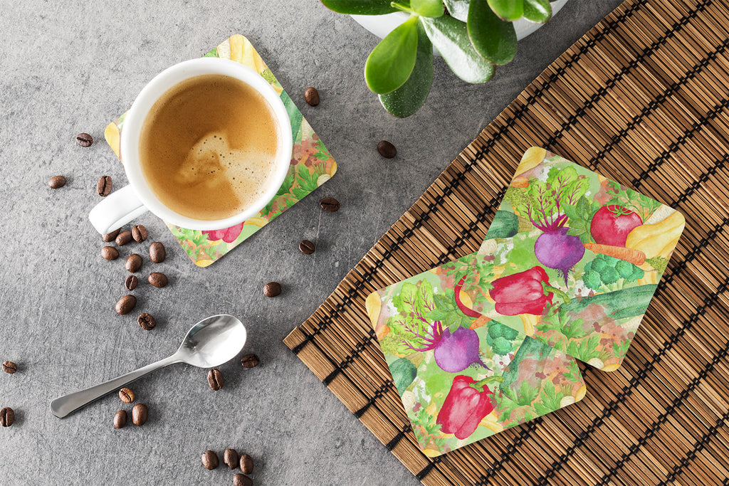Watercolor Vegetables Farm to Table Foam Coasters Set of 4 Cup Coasters for Indoor Outdoor, Tabletop Protection, Anti Slip, Mouse pad Material