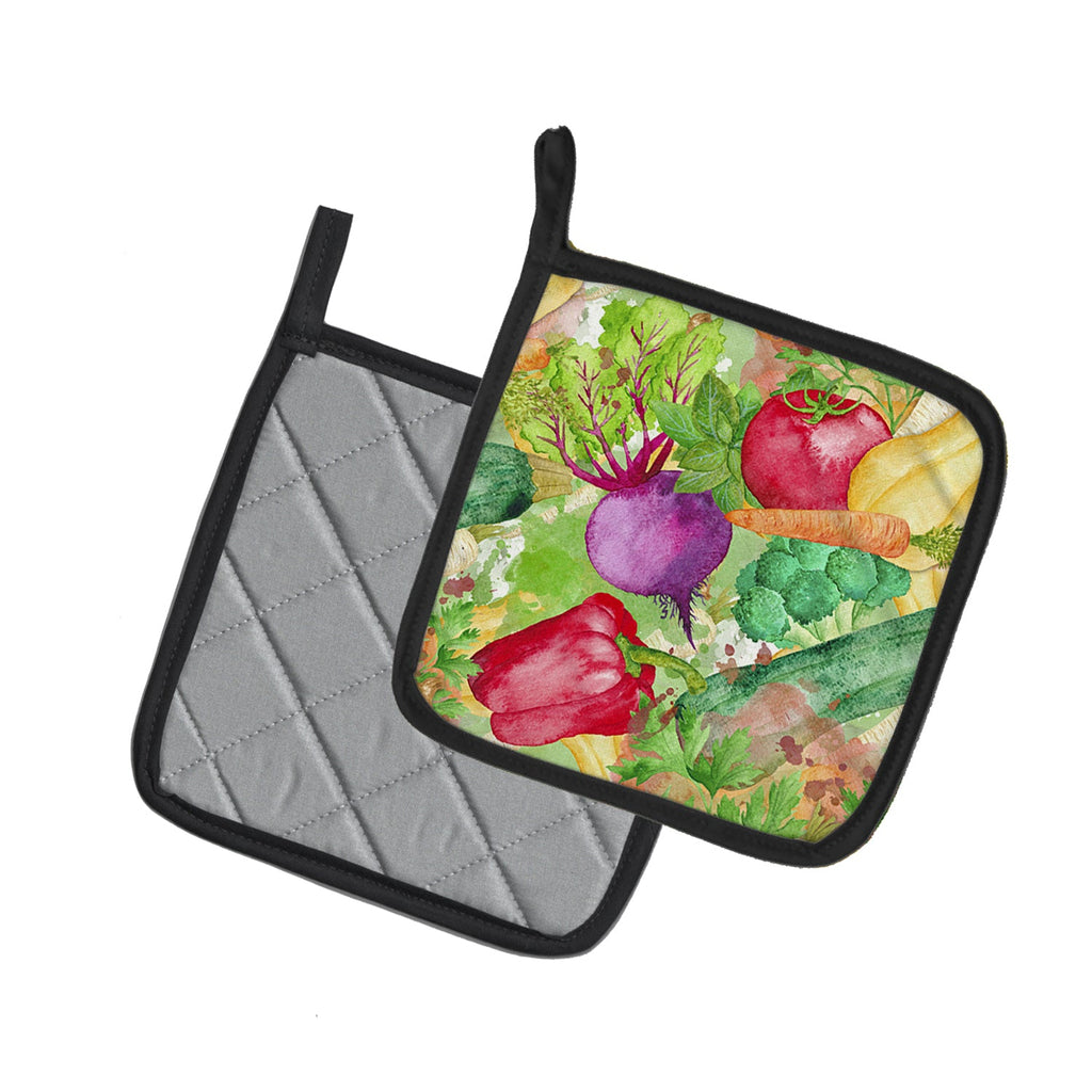 Watercolor Vegetables Farm to Table Pot Holder Set of 2 Heat Resistant Quilted Hot Pads 7.5 x 7.5 Inch, Insulated Kitchen Trivets for Cooking & Baking