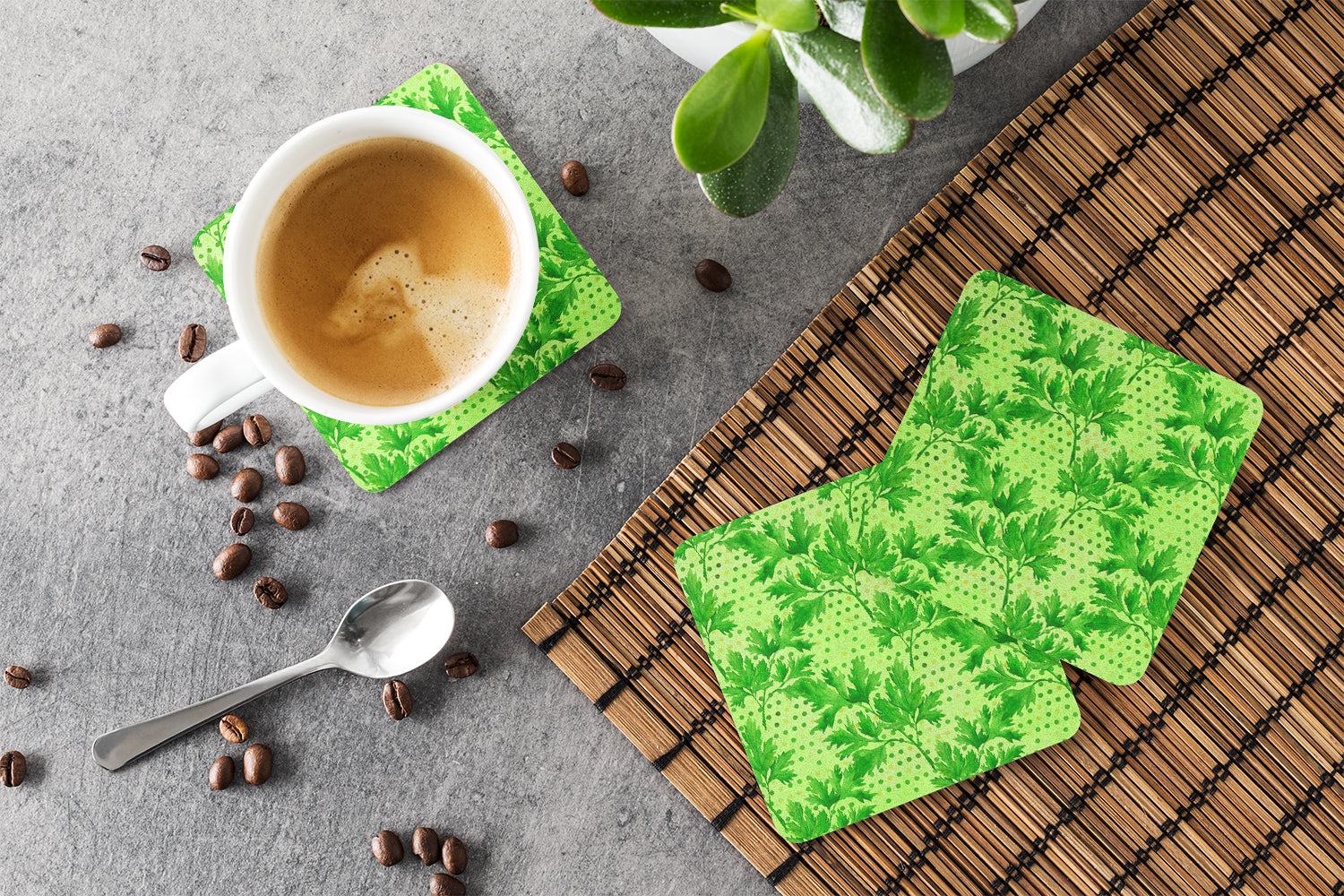 Watercolor Parsley Foam Coasters Set of 4 Cup Coasters for Indoor Outdoor, Tabletop Protection, Anti Slip, Mouse pad Material