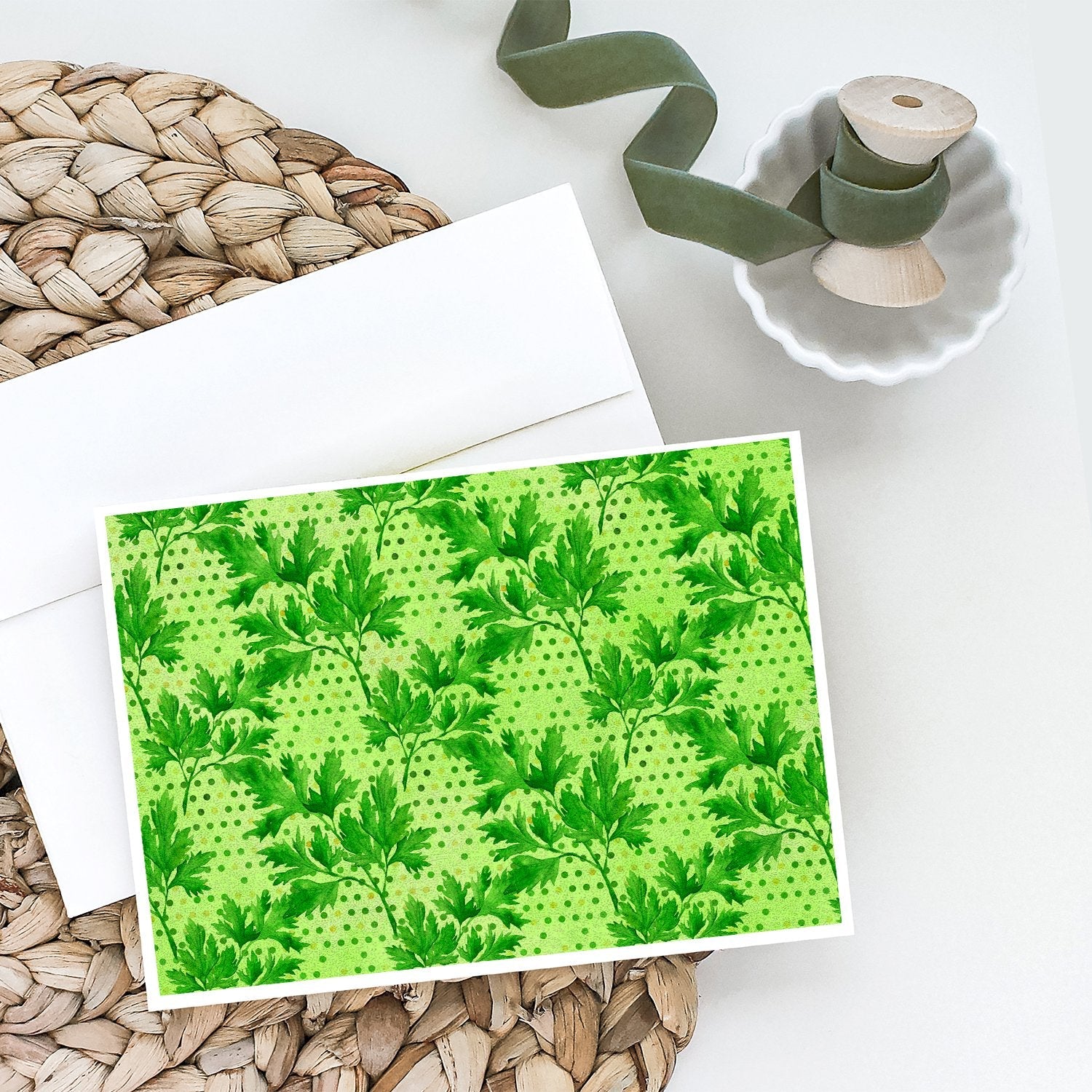 Watercolor Parsley Greeting Cards Pack of 8 Blank Cards with Envelopes Whimsical A7 Size 5x7
