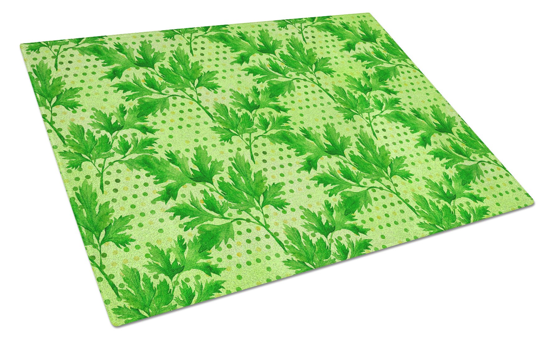 Watercolor Parsley Cutting Board Tempered Glass Kitchen Cutting Surface, Heat Resistant Chopping, Non-Slip Feet, Food Prep & Serving