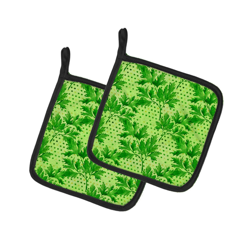 Watercolor Parsley Pot Holder Set of 2 Heat Resistant Quilted Hot Pads 7.5 x 7.5 Inch, Insulated Kitchen Trivets for Cooking & Baking