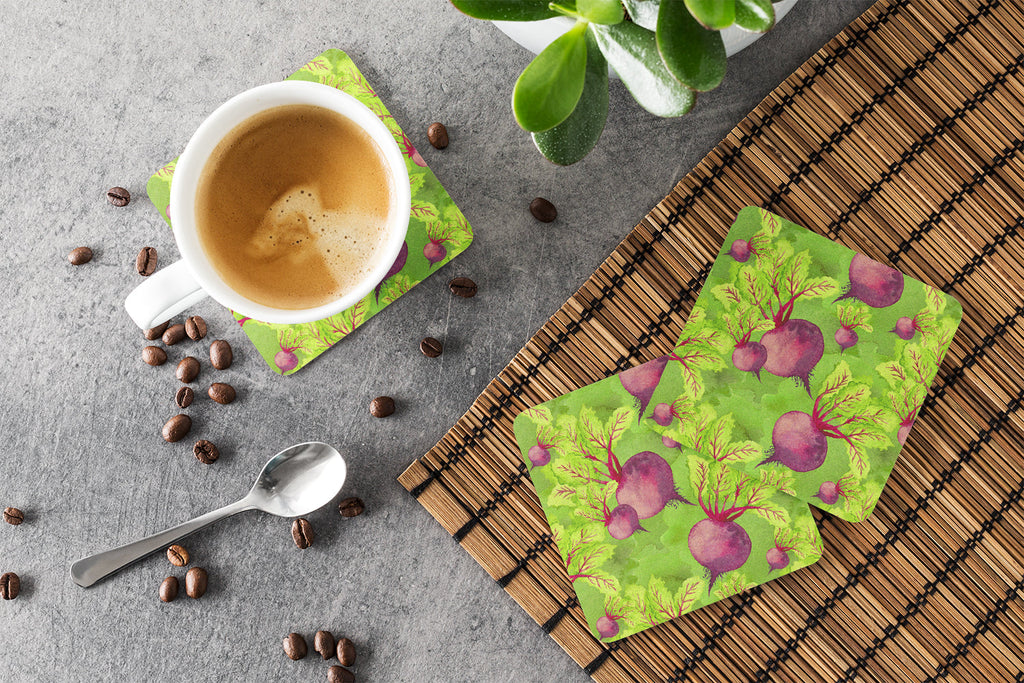 Watercolor Raddishes Foam Coasters Set of 4 Cup Coasters for Indoor Outdoor, Tabletop Protection, Anti Slip, Mouse pad Material
