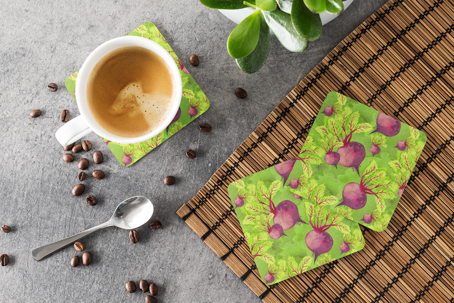 Watercolor Raddishes Foam Coasters Set of 4 Cup Coasters for Indoor Outdoor, Tabletop Protection, Anti Slip, Mouse pad Material