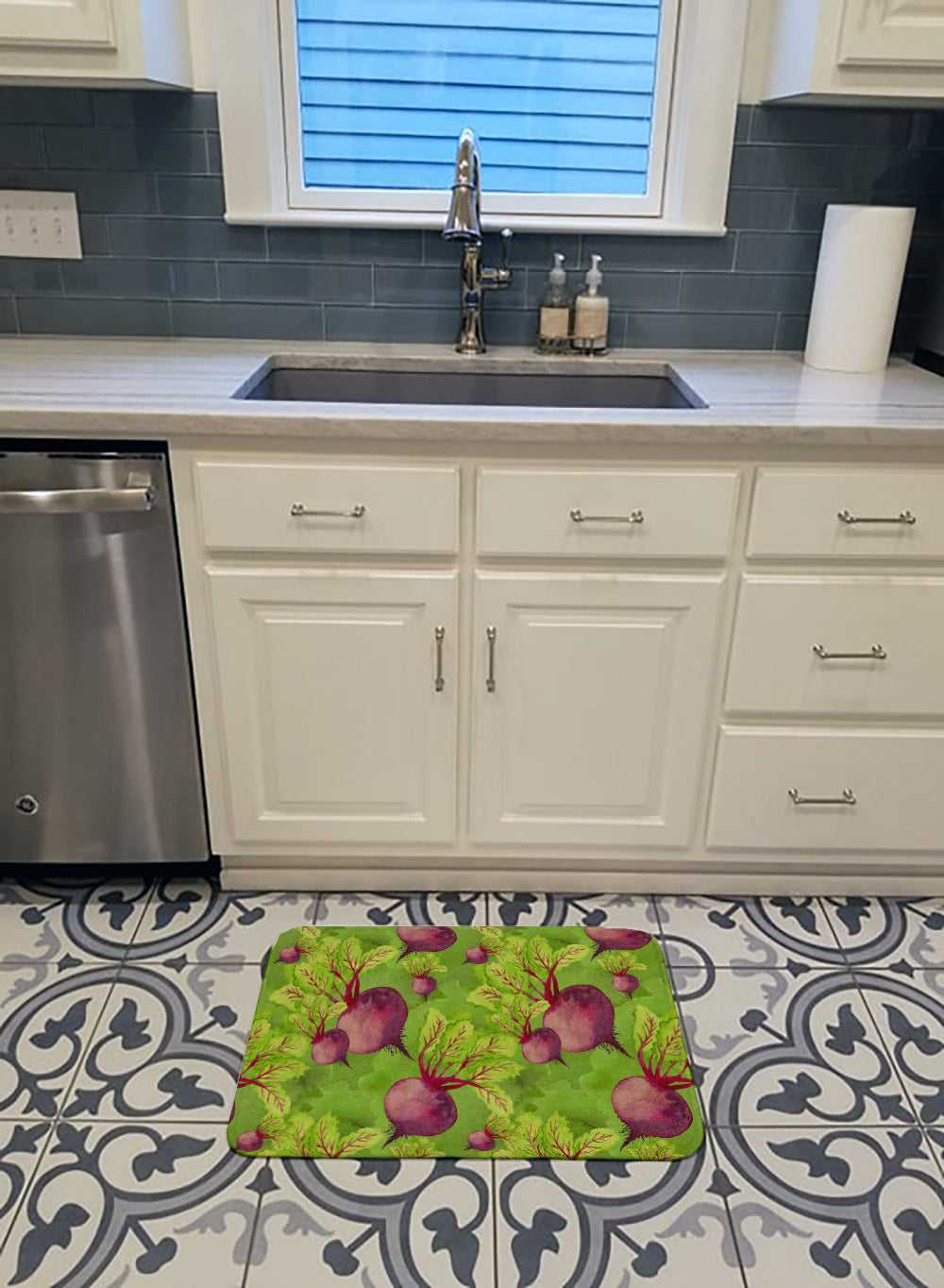 Watercolor Raddishes Memory Foam Kitchen Mat Machine Washable Anti-Fatigue Cushion Comfort Bath or Kitchen Rug