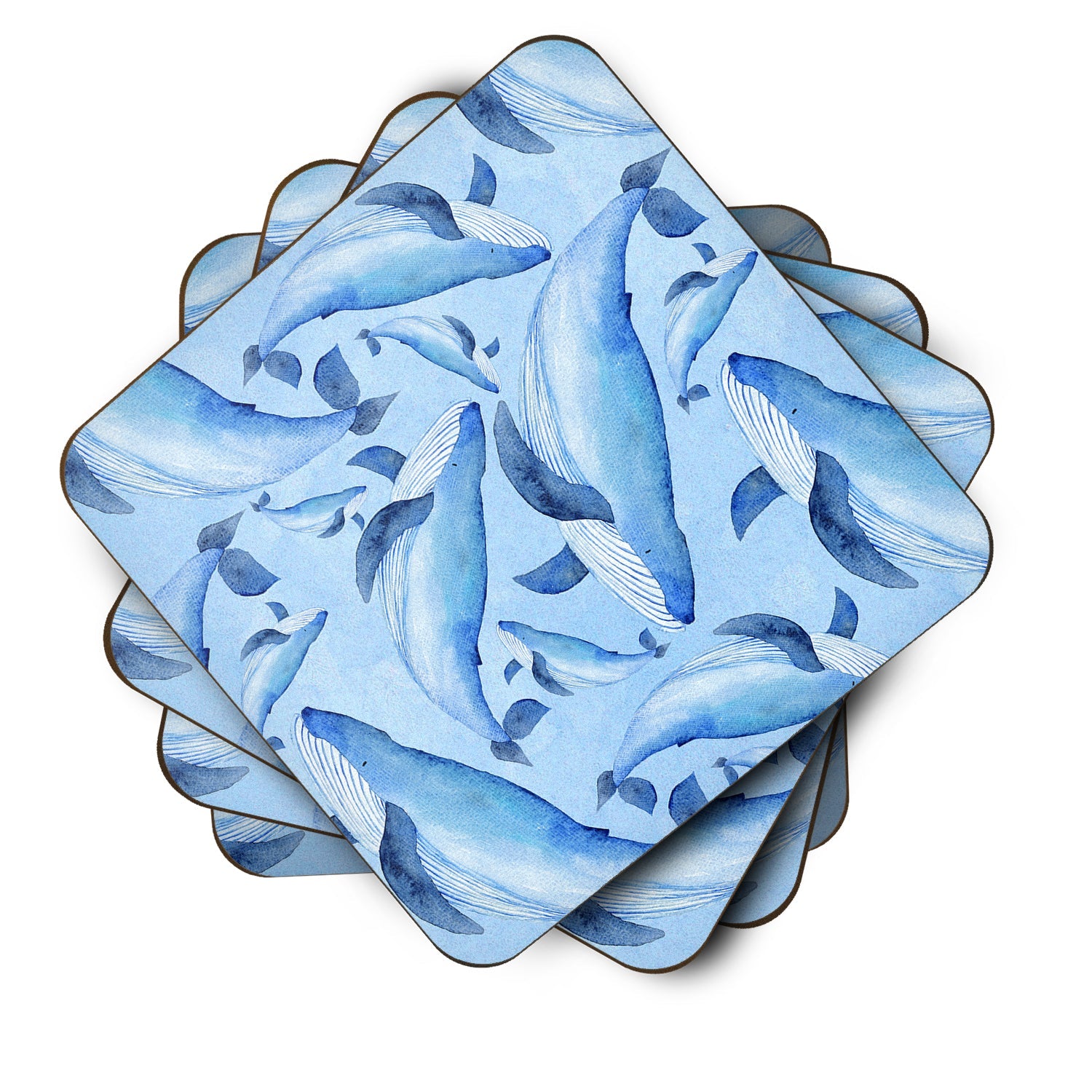 Watercolor Nautical Whales Foam Coasters Set of 4 Cup Coasters for Indoor Outdoor, Tabletop Protection, Anti Slip, Mouse pad Material