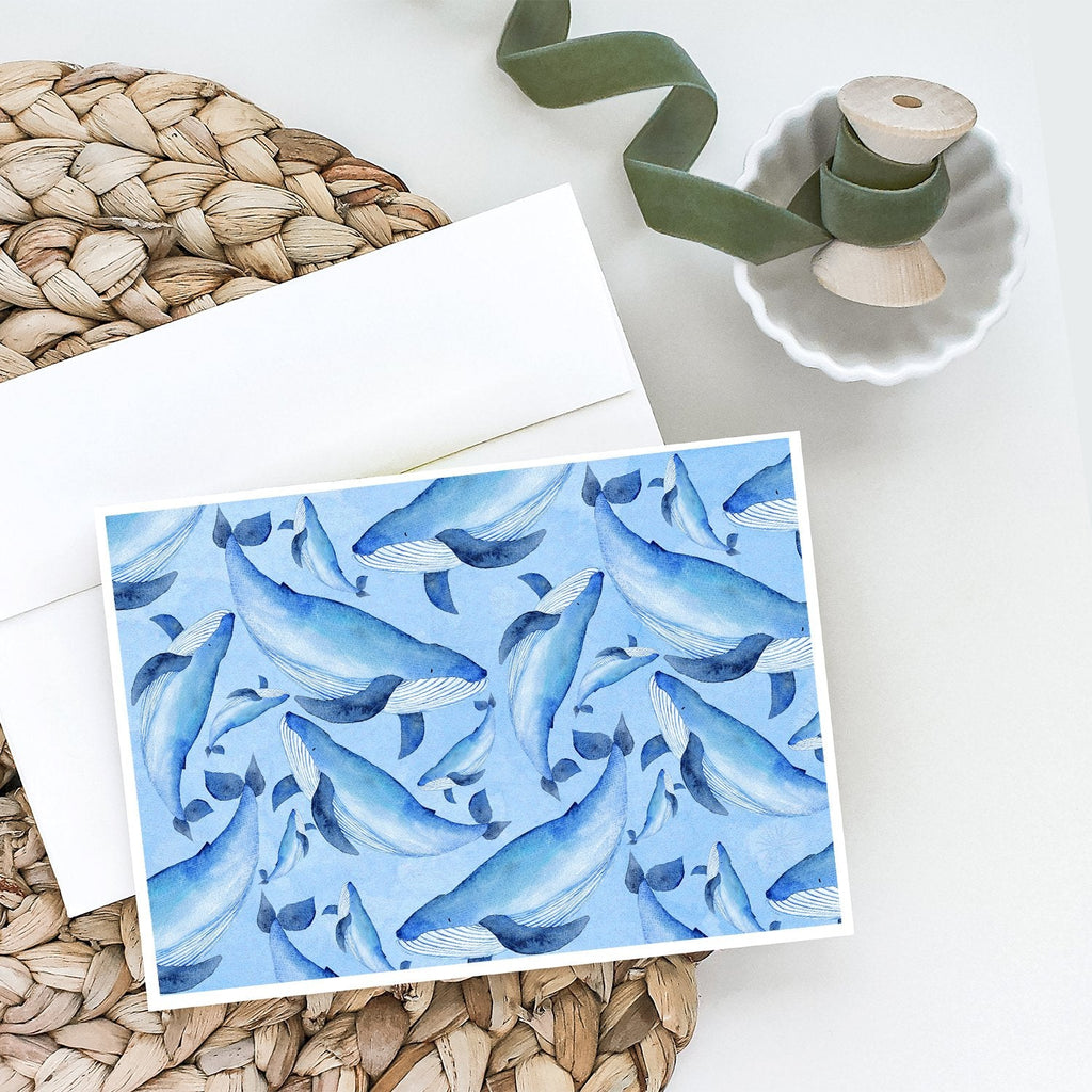 Watercolor Nautical Whales Greeting Cards Pack of 8 Blank Cards with Envelopes Whimsical A7 Size 5x7