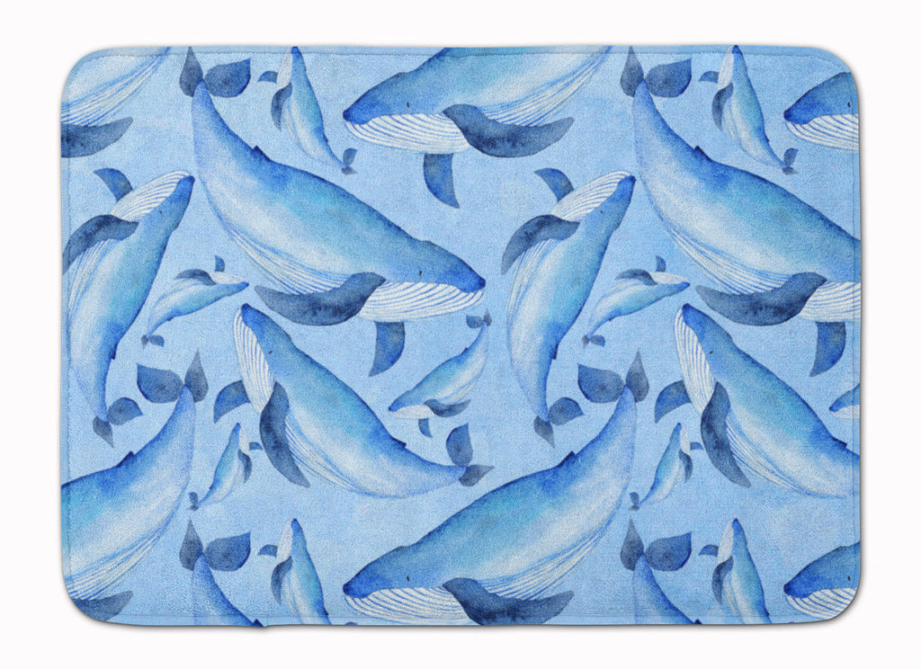 Watercolor Nautical Whales Memory Foam Kitchen Mat Machine Washable Anti-Fatigue Cushion Comfort Bath or Kitchen Rug