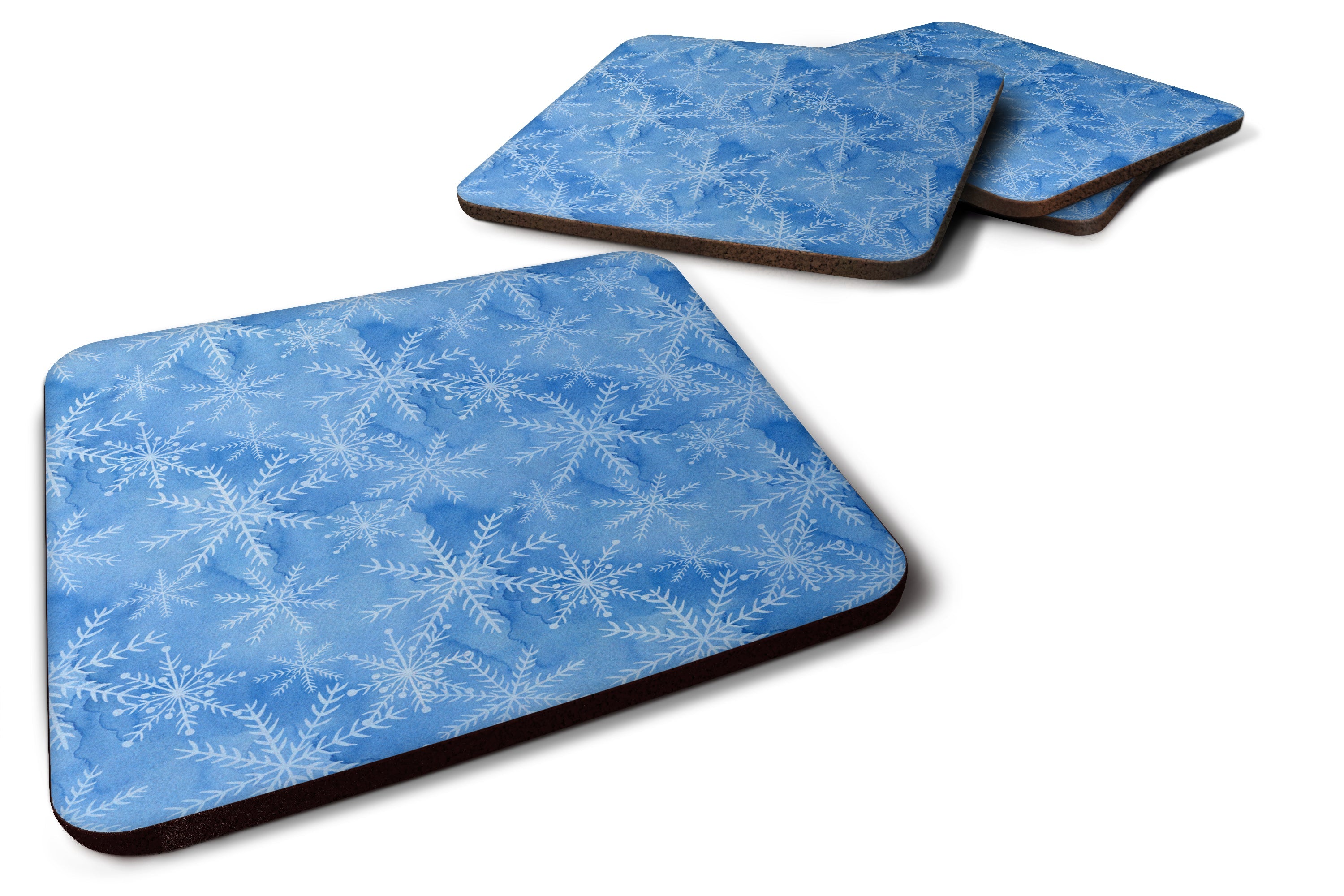 Watercolor Dark Blue Winter Snowflakes Foam Coasters Set of 4 Cup Coasters for Indoor Outdoor, Tabletop Protection, Anti Slip, Mouse pad Material