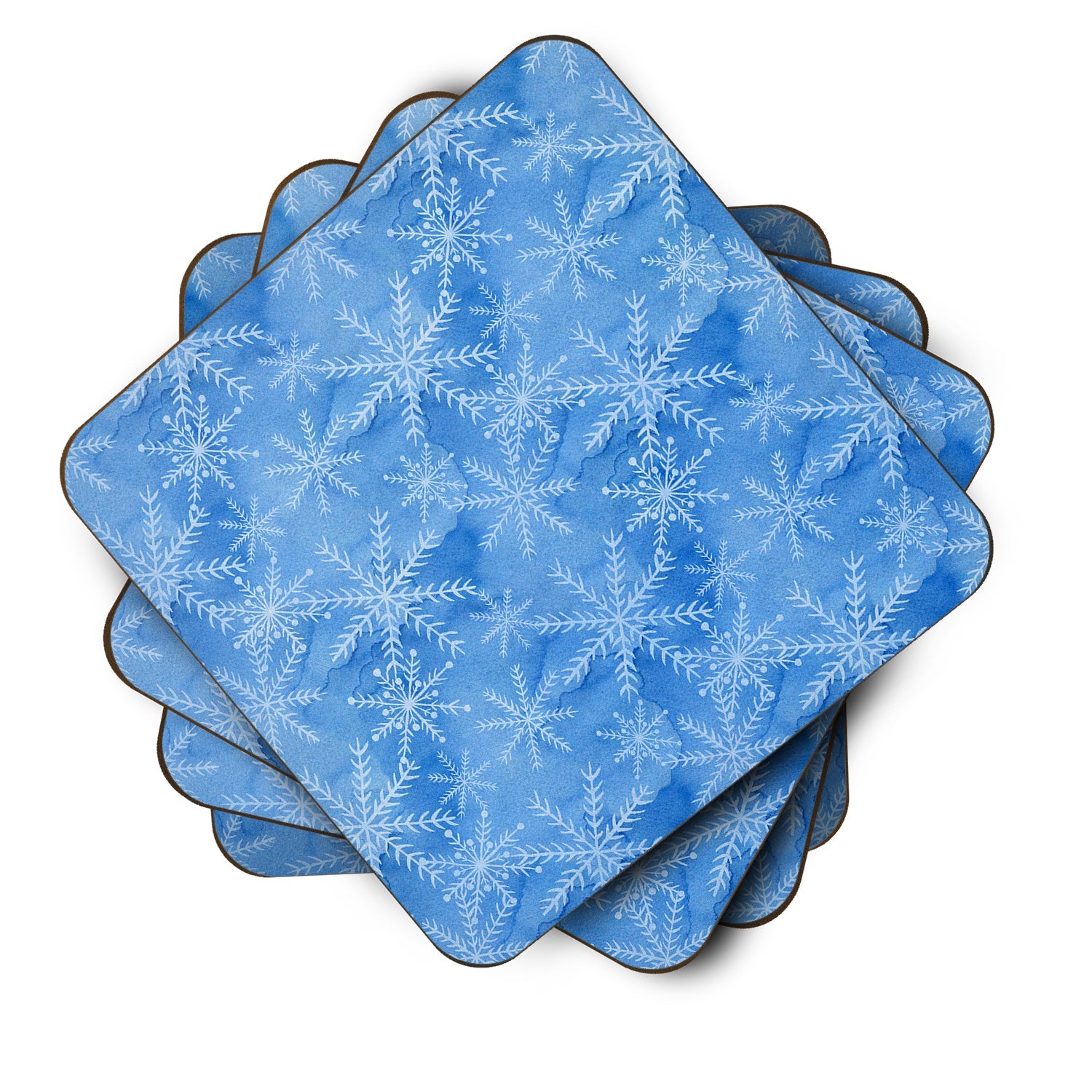 Watercolor Dark Blue Winter Snowflakes Foam Coasters Set of 4 Cup Coasters for Indoor Outdoor, Tabletop Protection, Anti Slip, Mouse pad Material