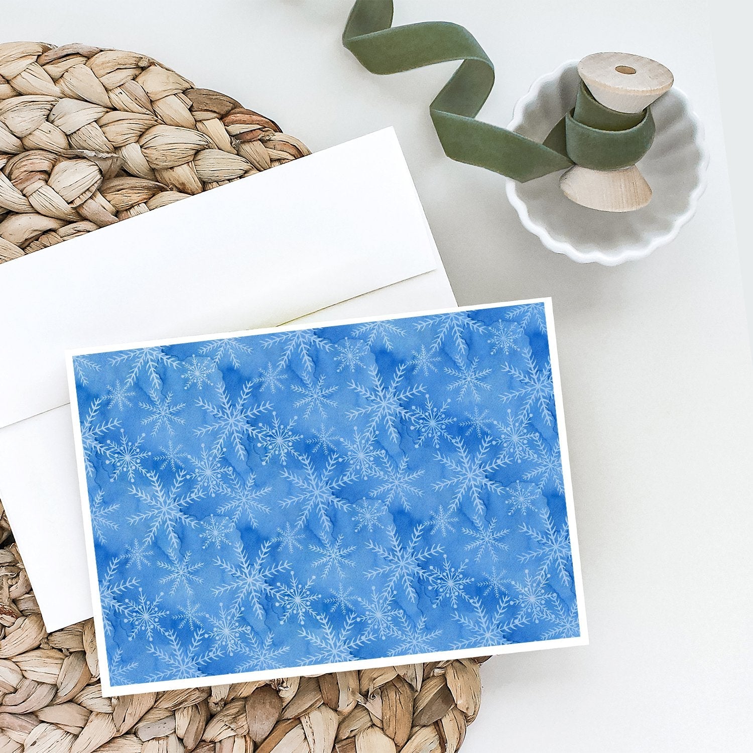 Watercolor Dark Blue Winter Snowflakes Greeting Cards Pack of 8 Blank Cards with Envelopes Whimsical A7 Size 5x7