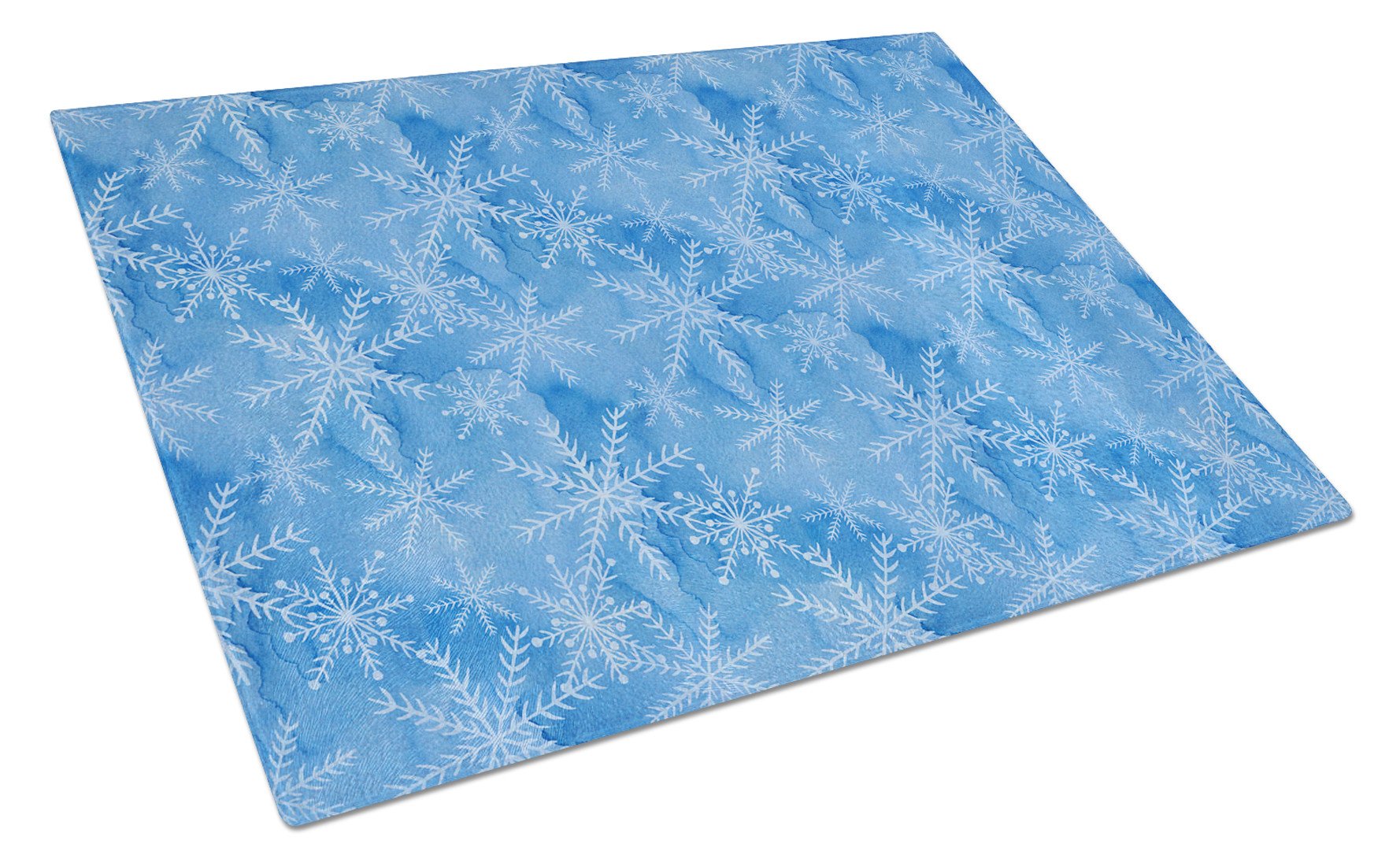 Watercolor Dark Blue Winter Snowflakes Cutting Board Tempered Glass Kitchen Cutting Surface, Heat Resistant Chopping, Non-Slip Feet, Food Prep & Serving