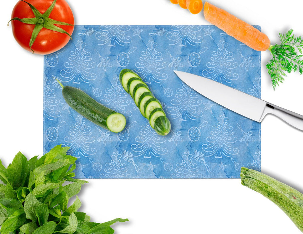 Watercolor Christmas Trees and Ornaments Cutting Board Tempered Glass Kitchen Cutting Surface, Heat Resistant Chopping, Non-Slip Feet, Food Prep & Serving