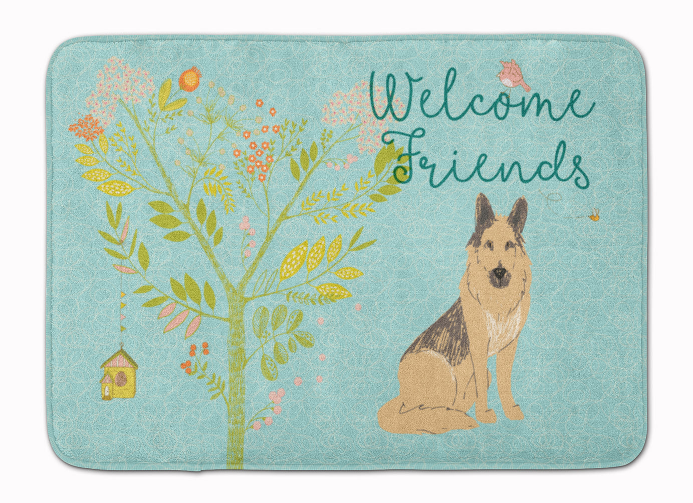 Welcome Friends German Shepherd Memory Foam Kitchen Mat Machine Washable Anti-Fatigue Cushion Comfort Bath or Kitchen Rug