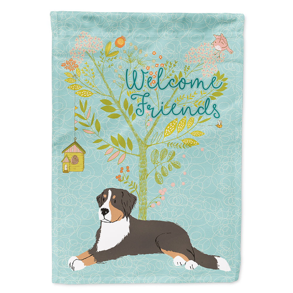 Welcome Friends Bernese Mountain Dog House Flag 28x40 Porch Sleeve Pole Decorative Outside Yard Banner Artwork Wall Hanging, Polyester