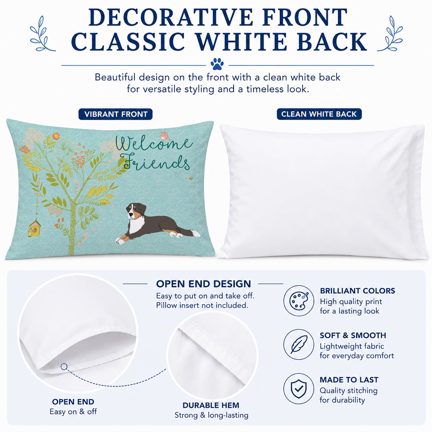 Welcome Friends Bernese Mountain Dog Standard Pillowcase Lightweight Super Soft Easy Care Decorative Artwork Pillowcase, Standard