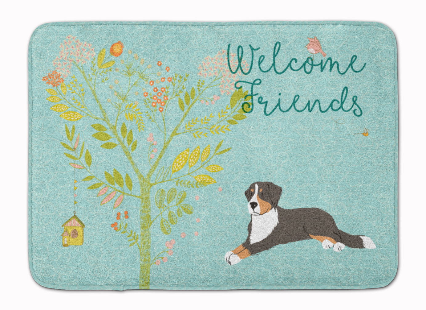Welcome Friends Bernese Mountain Dog Memory Foam Kitchen Mat Machine Washable Anti-Fatigue Cushion Comfort Bath or Kitchen Rug