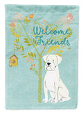 Welcome Friends White Boxer House Flag 28x40 Porch Sleeve Pole Decorative Outside Yard Banner Artwork Wall Hanging, Polyester