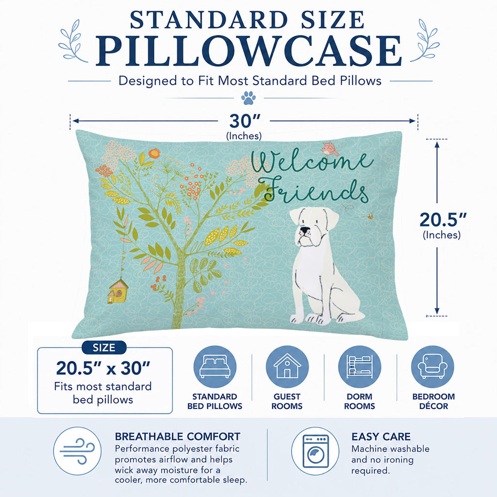 Welcome Friends White Boxer Standard Pillowcase Lightweight Super Soft Easy Care Decorative Artwork Pillowcase, Standard