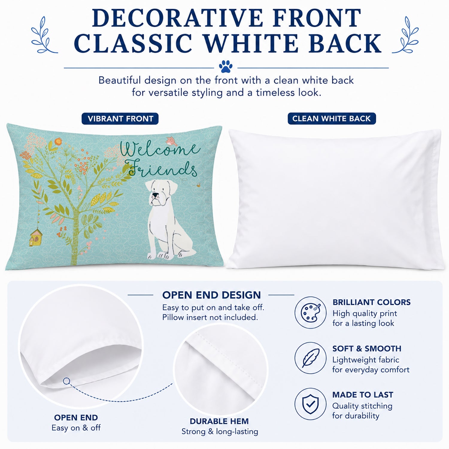 Welcome Friends White Boxer Standard Pillowcase Lightweight Super Soft Easy Care Decorative Artwork Pillowcase, Standard