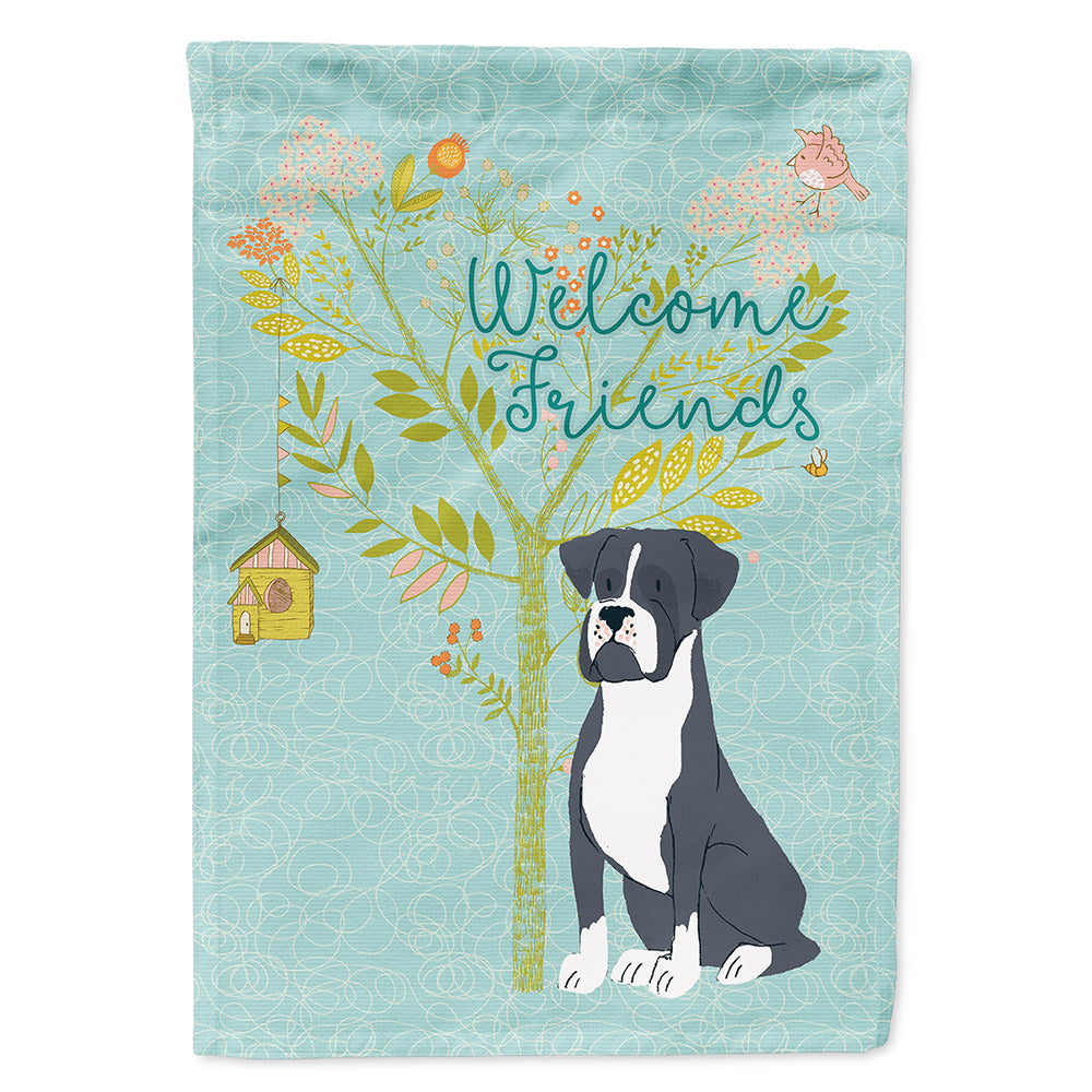 Welcome Friends Black Boxer House Flag 28x40 Porch Sleeve Pole Decorative Outside Yard Banner Artwork Wall Hanging, Polyester