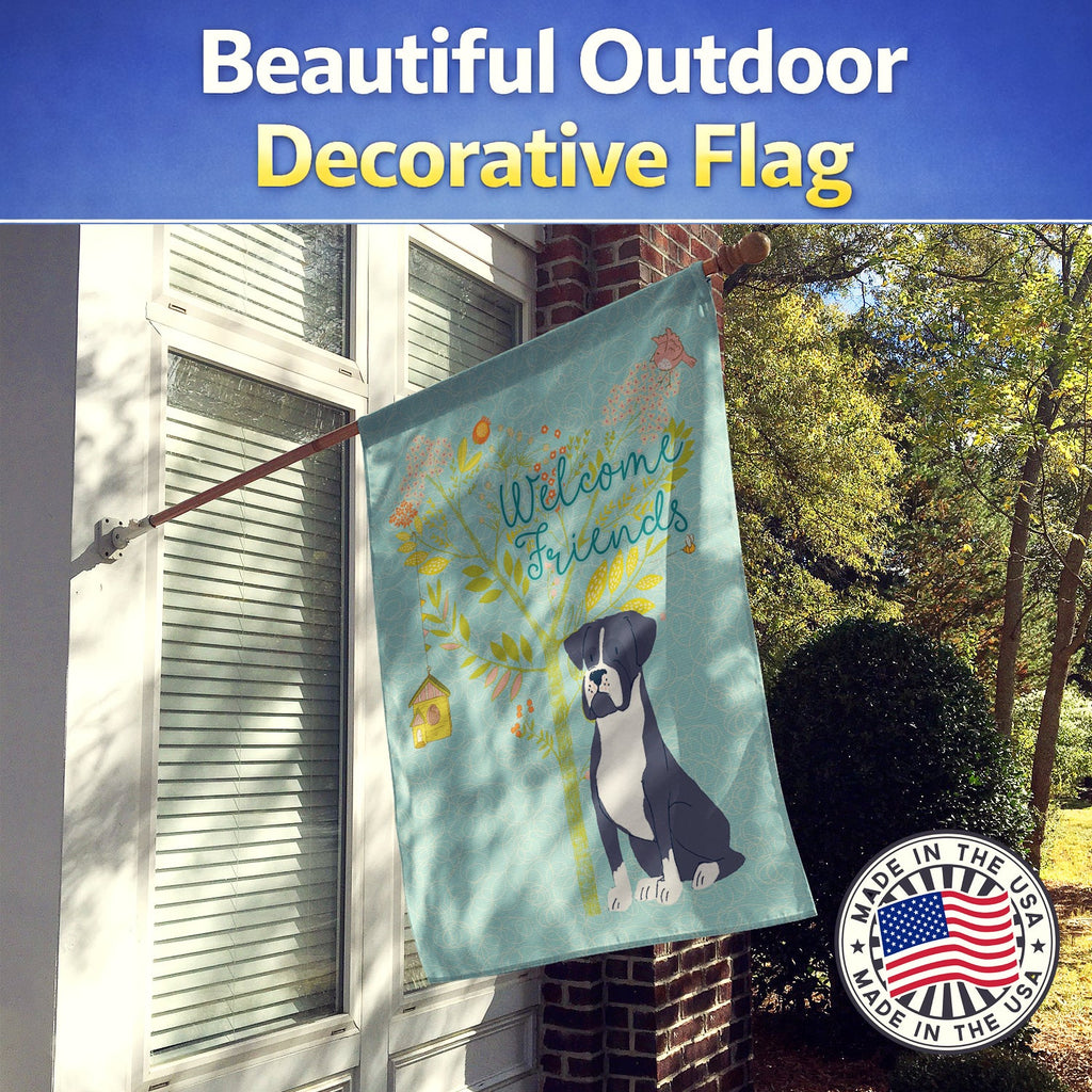 Welcome Friends Black Boxer House Flag 28x40 Porch Sleeve Pole Decorative Outside Yard Banner Artwork Wall Hanging, Polyester