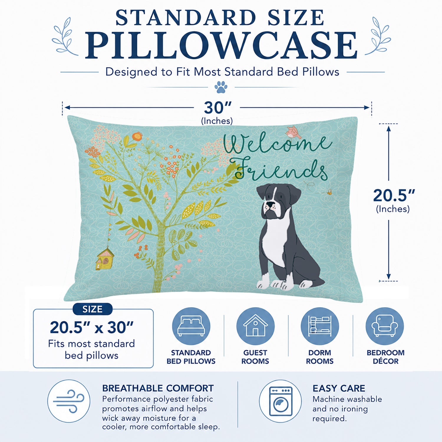Welcome Friends Black Boxer Standard Pillowcase Lightweight Super Soft Easy Care Decorative Artwork Pillowcase, Standard