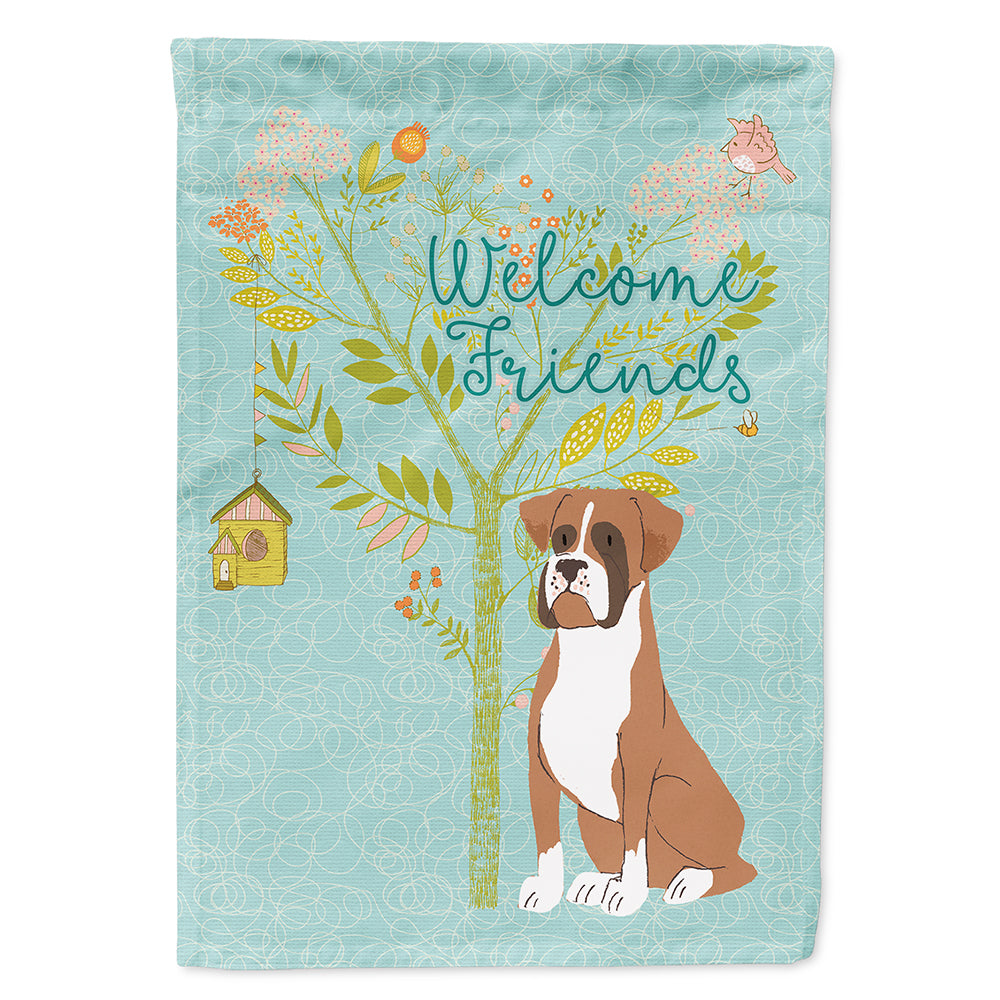 Welcome Friends Flashy Fawn Boxer House Flag 28x40 Porch Sleeve Pole Decorative Outside Yard Banner Artwork Wall Hanging, Polyester