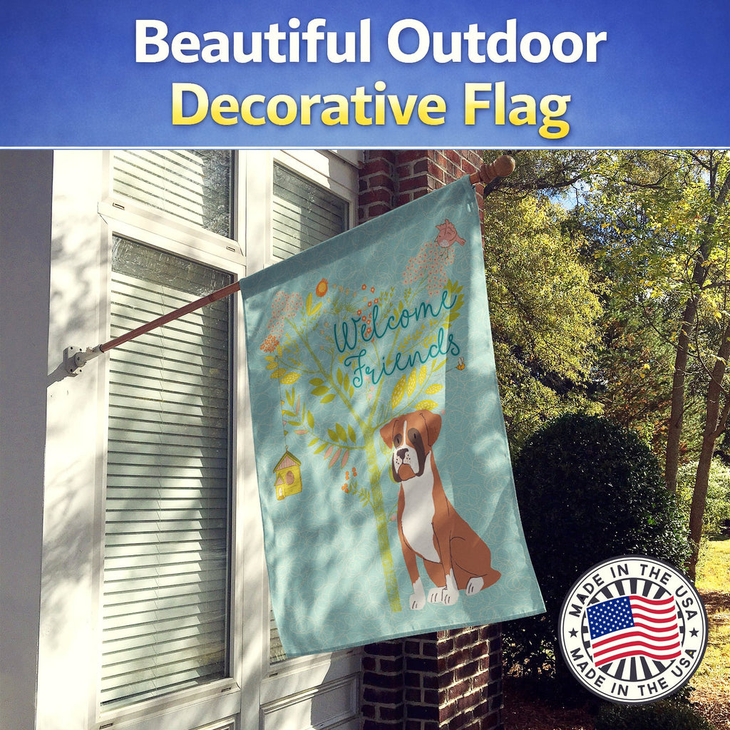 Welcome Friends Flashy Fawn Boxer House Flag 28x40 Porch Sleeve Pole Decorative Outside Yard Banner Artwork Wall Hanging, Polyester