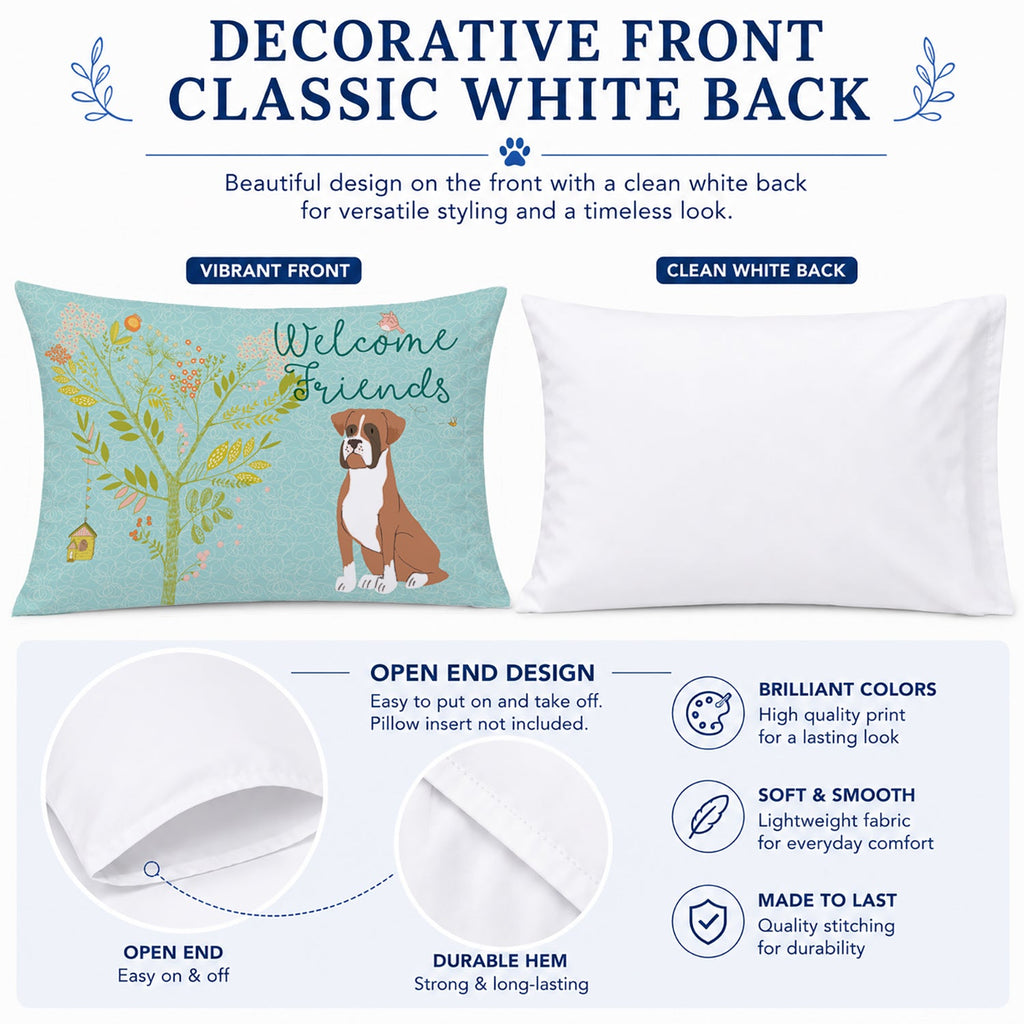 Welcome Friends Flashy Fawn Boxer Standard Pillowcase Lightweight Super Soft Easy Care Decorative Artwork Pillowcase, Standard