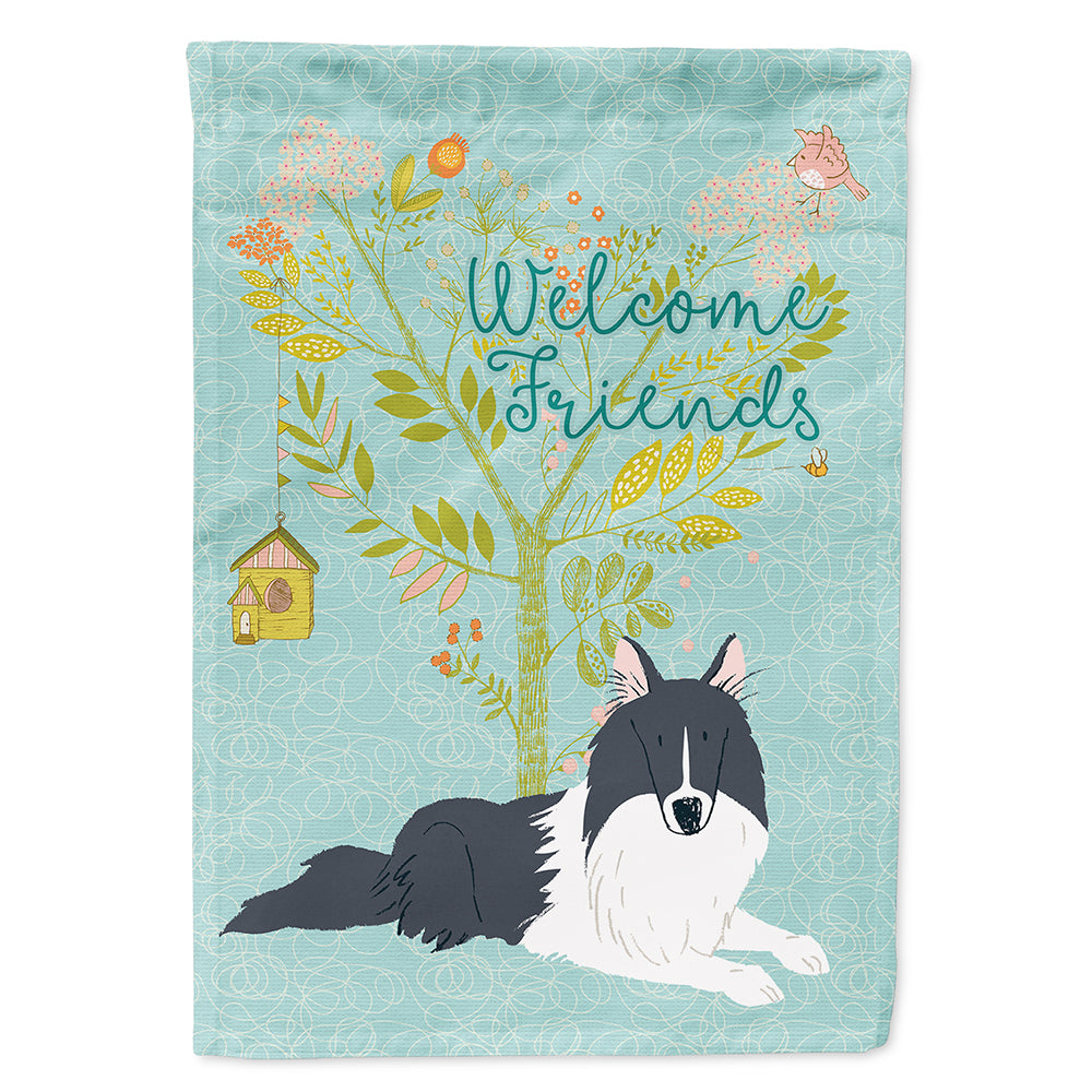 Welcome Friends Black White Collie House Flag 28x40 Porch Sleeve Pole Decorative Outside Yard Banner Artwork Wall Hanging, Polyester
