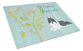Welcome Friends Black White Collie Cutting Board Tempered Glass Kitchen Cutting Surface, Heat Resistant Chopping, Non-Slip Feet, Food Prep & Serving