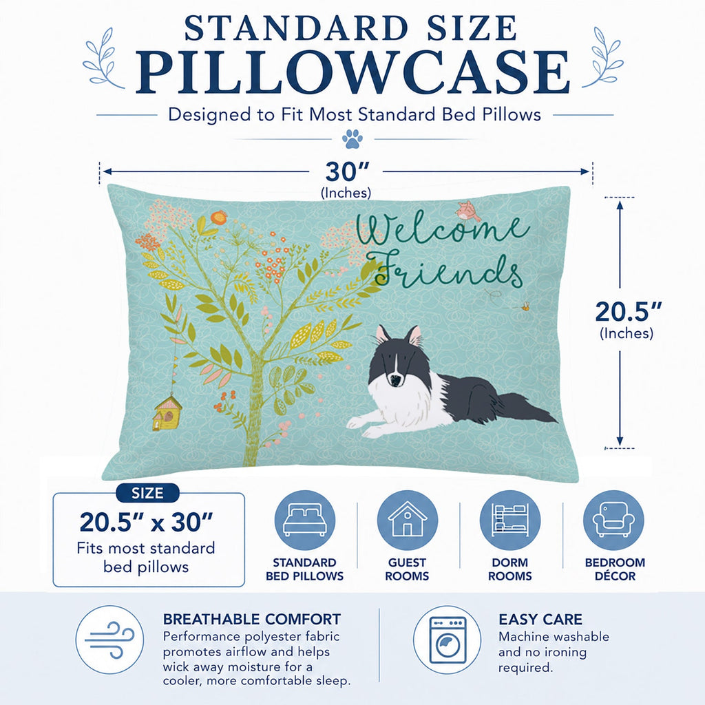 Welcome Friends Black White Collie Standard Pillowcase Lightweight Super Soft Easy Care Decorative Artwork Pillowcase, Standard