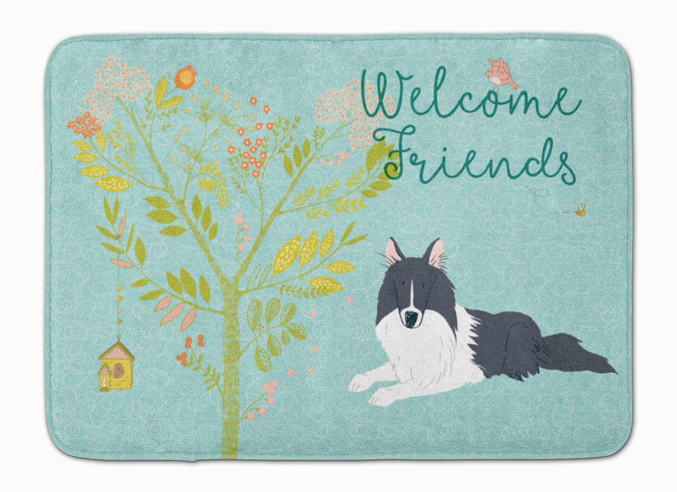 Welcome Friends Black White Collie Memory Foam Kitchen Mat Machine Washable Anti-Fatigue Cushion Comfort Bath or Kitchen Rug