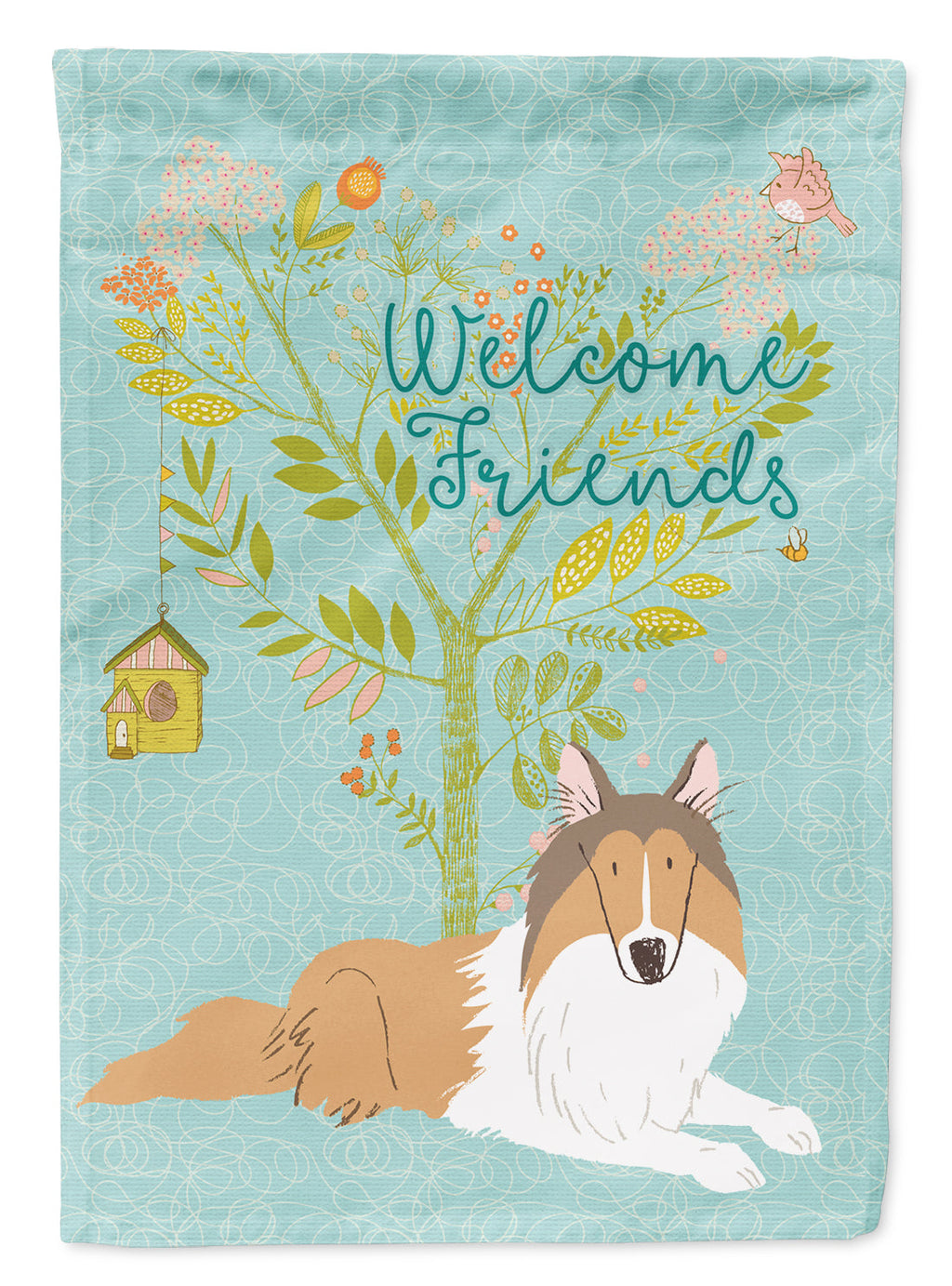 Welcome Friends Collie House Flag 28x40 Porch Sleeve Pole Decorative Outside Yard Banner Artwork Wall Hanging, Polyester