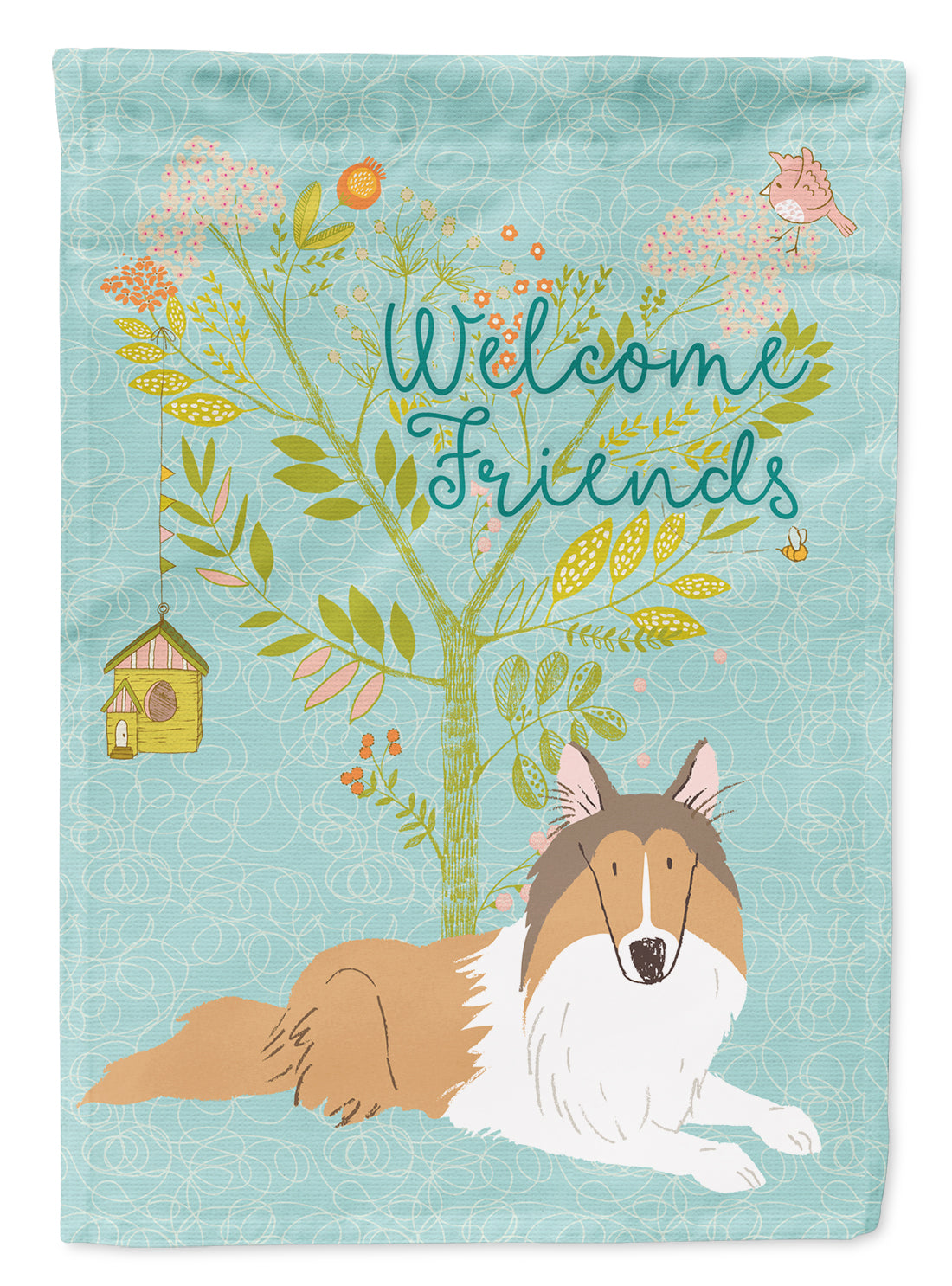 Welcome Friends Collie House Flag 28x40 Porch Sleeve Pole Decorative Outside Yard Banner Artwork Wall Hanging, Polyester