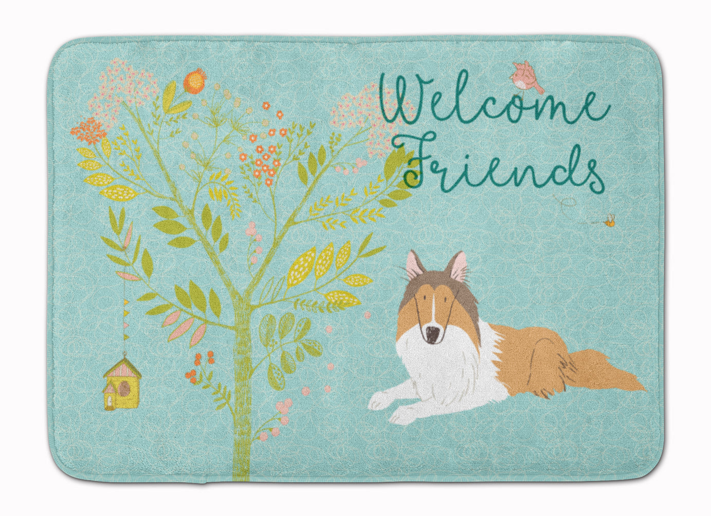 Welcome Friends Collie Memory Foam Kitchen Mat Machine Washable Anti-Fatigue Cushion Comfort Bath or Kitchen Rug