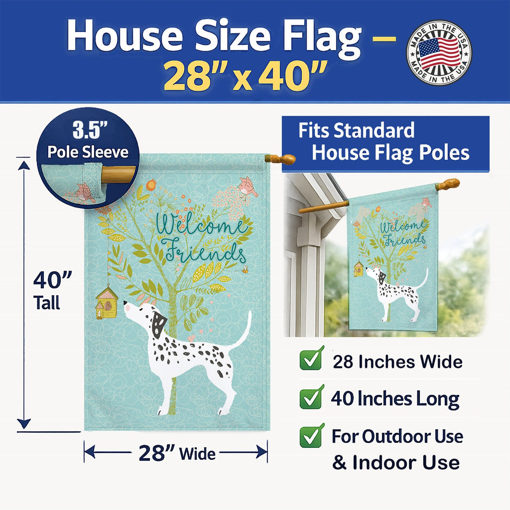 Welcome Friends Dalmatian House Flag 28x40 Porch Sleeve Pole Decorative Outside Yard Banner Artwork Wall Hanging, Polyester