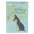 Welcome Friends Doberman Pinscher House Flag 28x40 Porch Sleeve Pole Decorative Outside Yard Banner Artwork Wall Hanging, Polyester