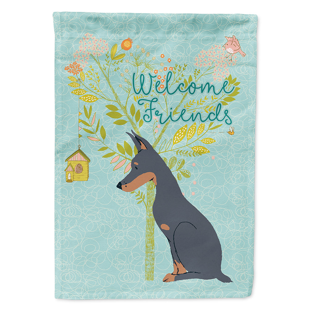 Welcome Friends Doberman Pinscher House Flag 28x40 Porch Sleeve Pole Decorative Outside Yard Banner Artwork Wall Hanging, Polyester