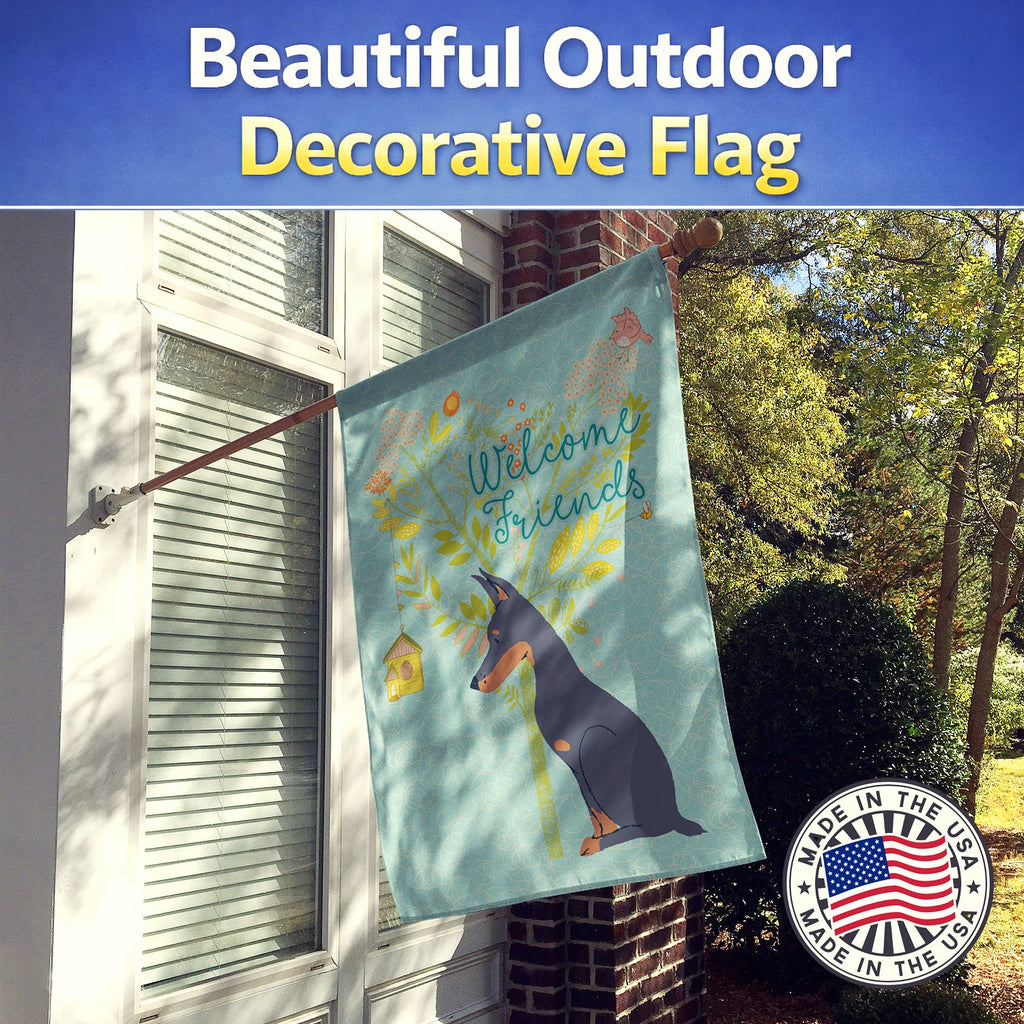 Welcome Friends Doberman Pinscher House Flag 28x40 Porch Sleeve Pole Decorative Outside Yard Banner Artwork Wall Hanging, Polyester