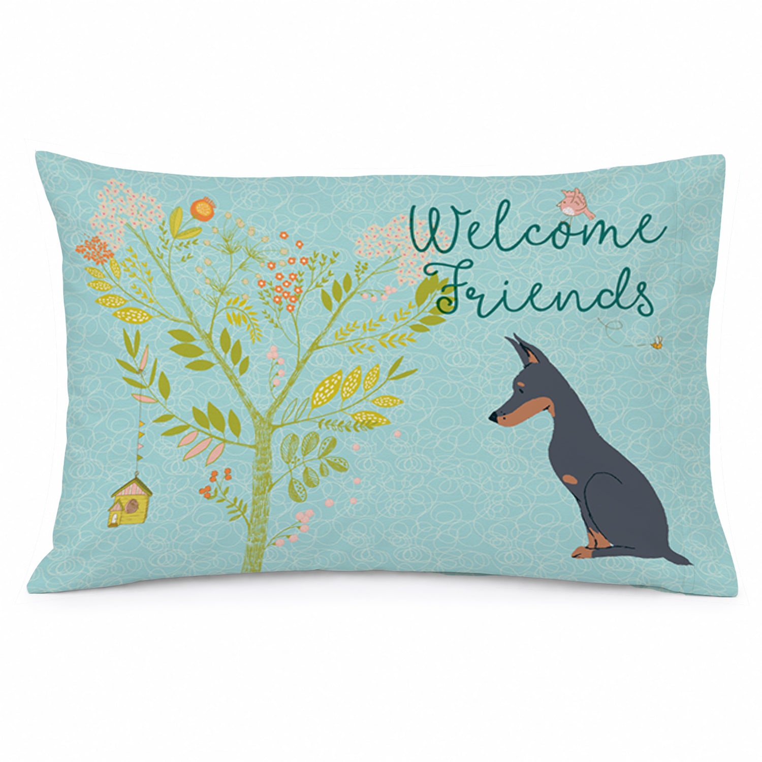 Welcome Friends Doberman Pinscher Standard Pillowcase Lightweight Super Soft Easy Care Decorative Artwork Pillowcase, Standard