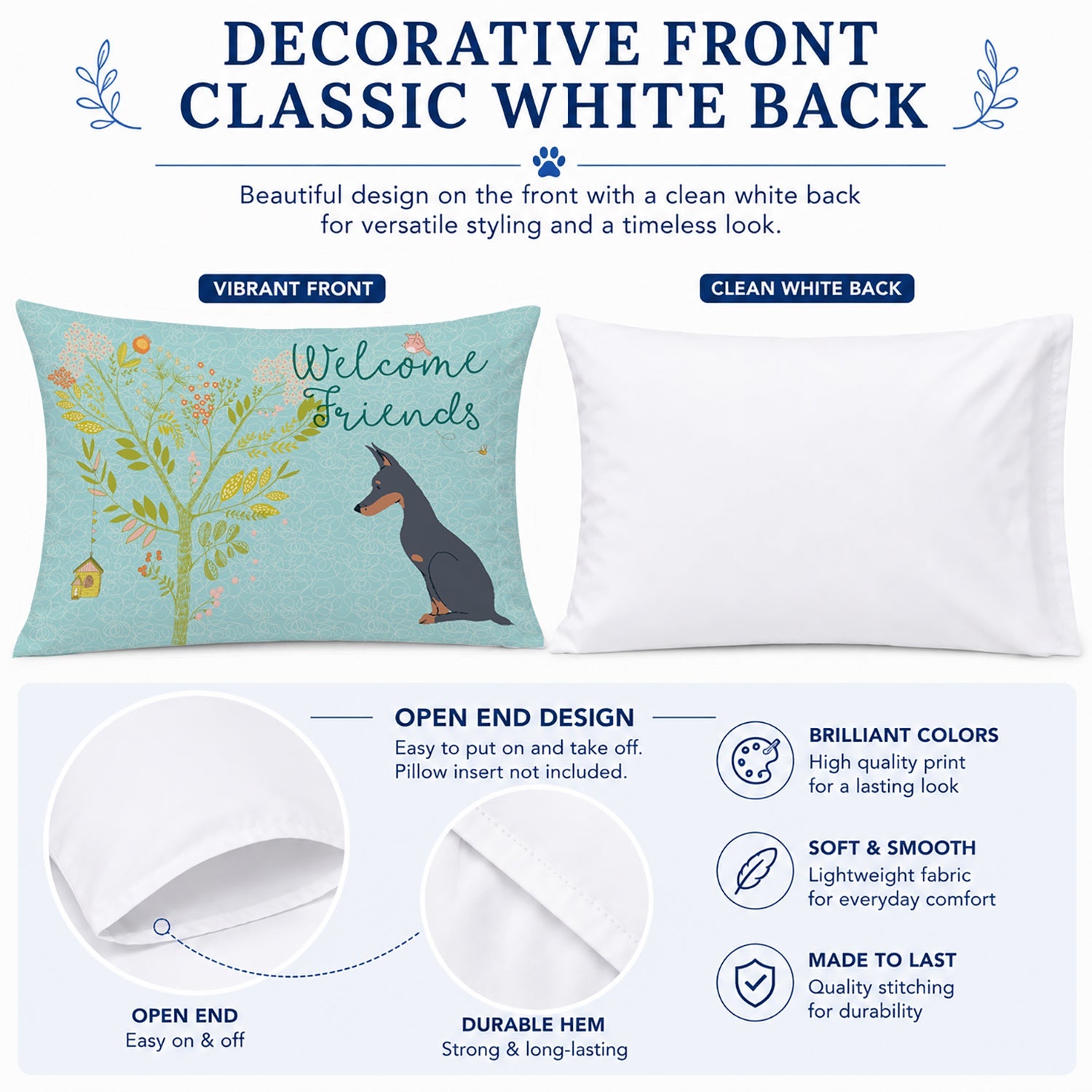 Welcome Friends Doberman Pinscher Standard Pillowcase Lightweight Super Soft Easy Care Decorative Artwork Pillowcase, Standard