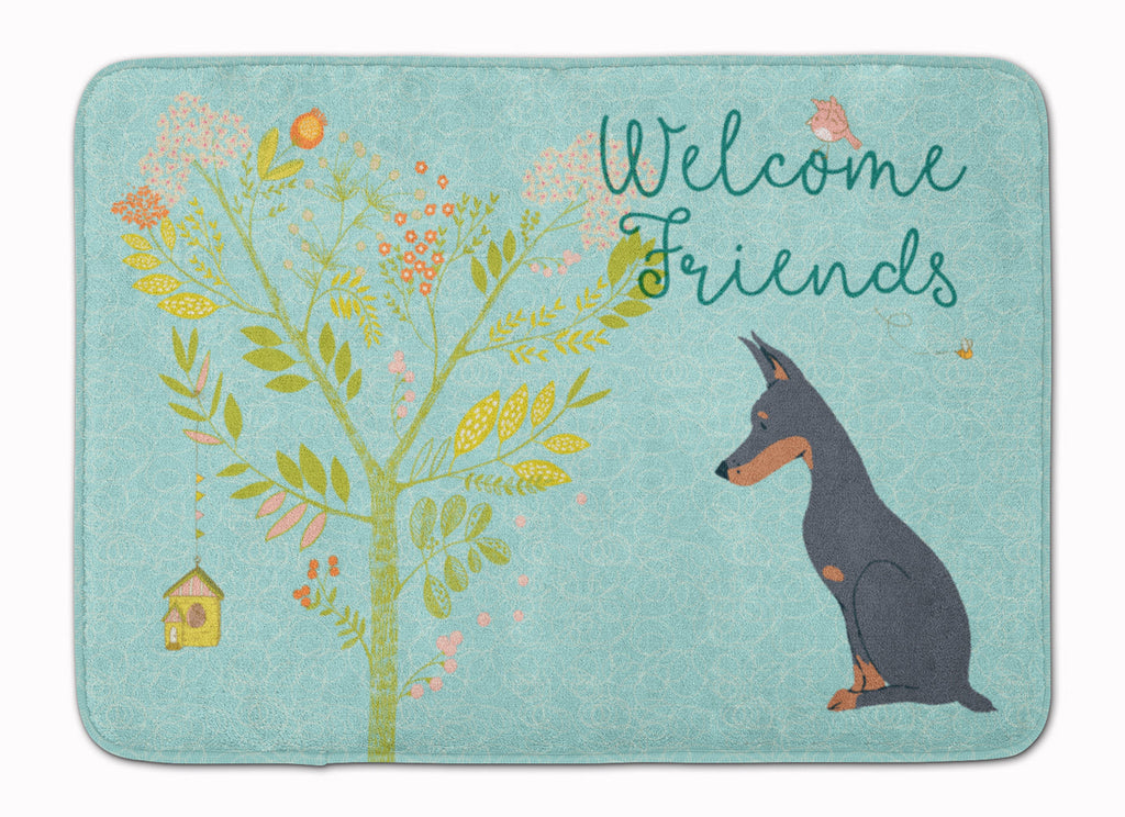 Welcome Friends Doberman Pinscher Memory Foam Kitchen Mat Machine Washable Anti-Fatigue Cushion Comfort Bath or Kitchen Rug