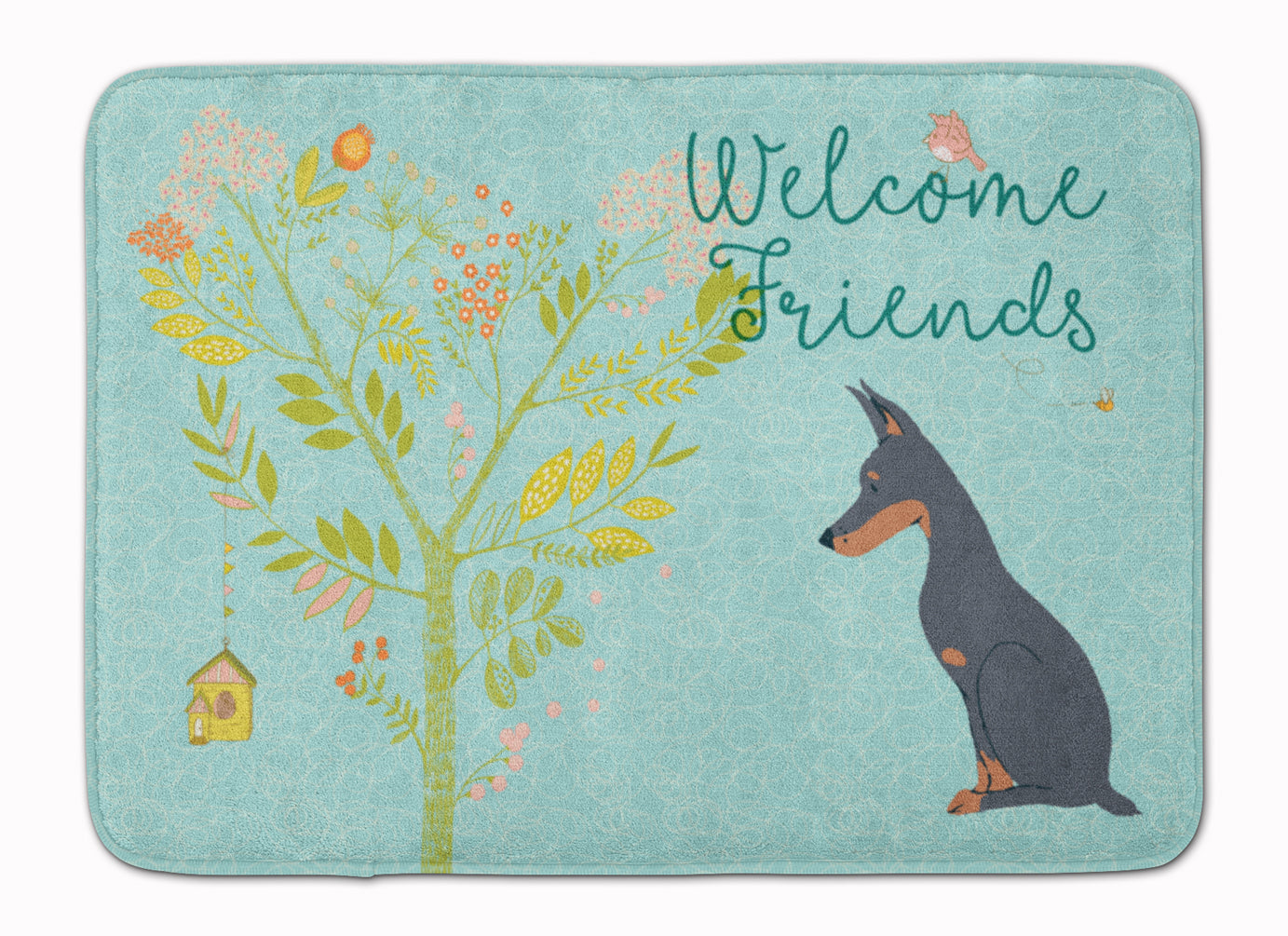 Welcome Friends Doberman Pinscher Memory Foam Kitchen Mat Machine Washable Anti-Fatigue Cushion Comfort Bath or Kitchen Rug