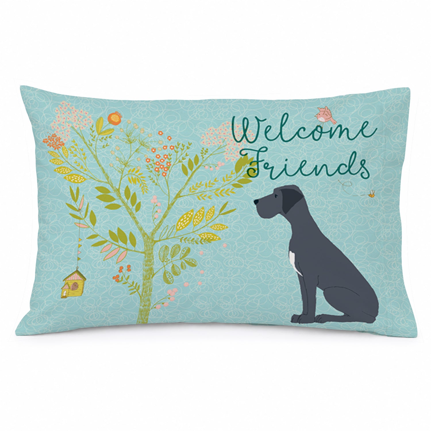 Welcome Friends Black Great Dane Standard Pillowcase Lightweight Super Soft Easy Care Decorative Artwork Pillowcase, Standard