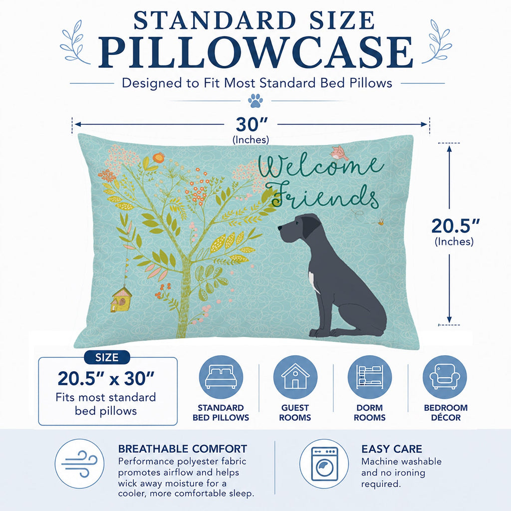Welcome Friends Black Great Dane Standard Pillowcase Lightweight Super Soft Easy Care Decorative Artwork Pillowcase, Standard
