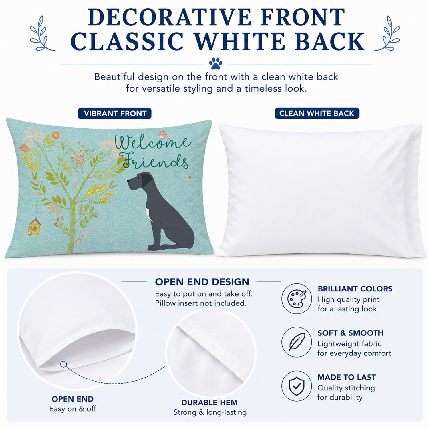 Welcome Friends Black Great Dane Standard Pillowcase Lightweight Super Soft Easy Care Decorative Artwork Pillowcase, Standard