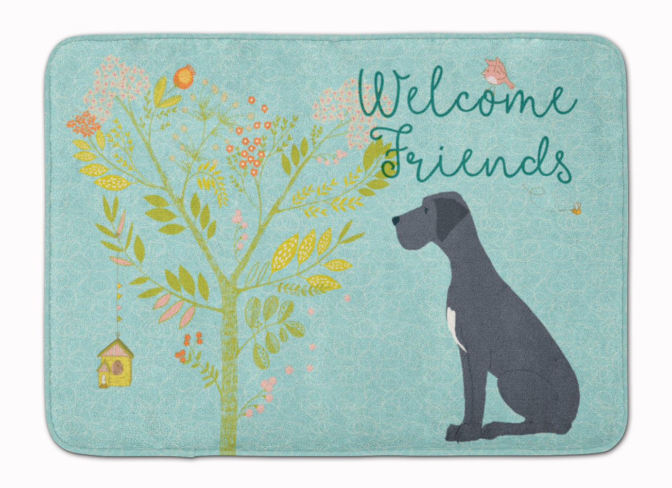 Welcome Friends Black Great Dane Memory Foam Kitchen Mat Machine Washable Anti-Fatigue Cushion Comfort Bath or Kitchen Rug